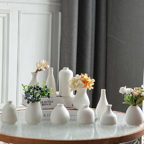 Glazed Rustic Bud Vase Set of 4 - Small Ceramic Mini Pottery Vases in White, Yellow, Green, Red - Ideal for Fresh & Dried Flowers - Modern Farmhouse Décor for Living Room, Shelves, Dining Table in Saudi Arabia