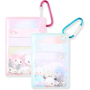 San -Rio حرف ملصق الملاحظة 2 Pack - CARABINER CLIP CLIP CHEYCAIN MEMO PAD ، تصميمات شخصية Kawaii ، POST POST المحمولة حامل ملاحظة مع ملاحظات لزجة ، مقطع إلى المفاتيح أو الأكياس | الوردي والأزرق