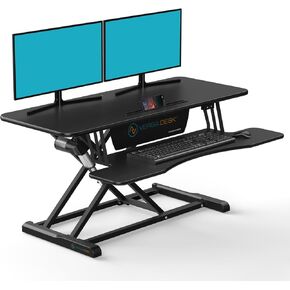 Power Riser 40" x 24" Electric Standing Desk Converter for Dual Monitor, Laptop Workstation with Wide Keyboard Tray, Height Adjustable Sit to Stand Desk Riser, Black