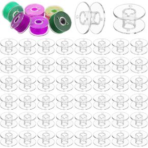 60 Pack Class 15 Clear Plastic Sewing Bobbins Compatible with Singer/Brother, Janome SA156 Machines, Polystyrene Bobbins, Standard Sizes Sewing Bobbin for Sewing Enthusiasts Beginners, Embroidery, DIY