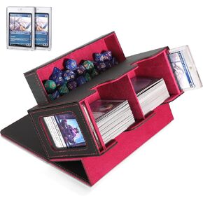 MTG Deck Box, MTG Commander Card Deck Box with Commander Display, Fits 320+ Single Sleeved, Double Card Storage Box with Dice Tray, Magnetic Card Storage Case for CCG TCG Sports Cards, Black Grey