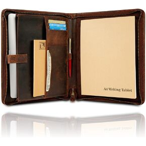 padfolio من الجلد الأصلي ، محفظة سستة مع جيب محمول 13 بوصة ، padfolio جلدية مع إغلاق سحاب المعادن العتيقة ، محفظة الأعمال ، A4/الحرف padfolio
