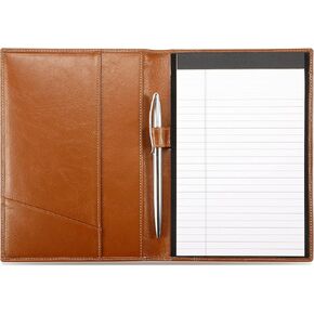 Hiscow Slim Italian Leather Portfolio Organizer for Men & Women - Padfolio المحترف البني العتيق مع حلقة القلم ، مجلد دفتر ، حامل وسادة الكتابة 5x8
