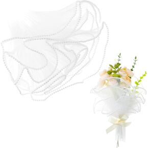 4 Yards White Bouquet Wrapping Mesh Paper Pearl Edge Wrinkled Wavy Net Yarn Flower Wrapping Paper for DIY Crafts Valentine's Day Mother's Day Wedding Florist Supplies