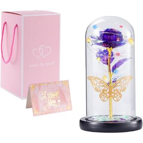Rose Flower Gifts For Women Birthday Gifts For Girlfriend Wife Sister Daughter Friendship Light Up Glass Rose For Mon Best Friend Card Gift Aunt Grandmo Christmas Anniversary Butterfly Decoration