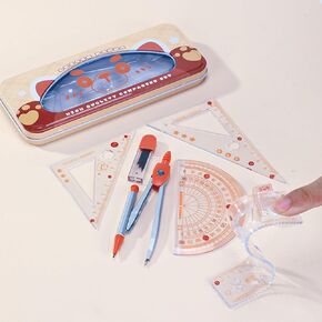 7 PCS Soft Bendable Account Accound Set Compass With Maths Revortical Rulers ، Cartoon Fancible Attovers ، Drawing Seasure Tools ، Accer Kit for Class Schoolds (Capybara)