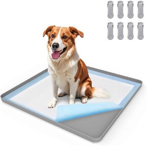 Pee Pad Holder for Dog, 24" × 24" Puppy Pad Holder with Clamps, Raised Edges Leak-proof Dog Pee Pad Holder, Waterproof Silicone Pee Pad Holder for Small Dogs, Easy to Clean Indoor Dog Pee Tray