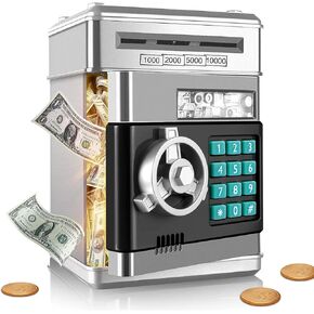 ATM Piggy Bank for Kids Money Bank Electronic Coin Bank مع كلمة مرور قفل فاتورة التغذية للبنات الفتيات الذين تتراوح أعمارهم بين 5-12 عامًا ، لعبة Bank Bank كبيرة توفير المال للأطفال من 6 إلى 10