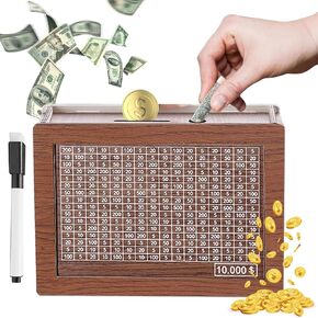 10000 مربع تحدي التوفير ، صندوق التوفير الخشبي النقدي ، صندوق التوفير في الأموال ، بنك الخشب البنك المعدني مع الهدف ، صندوق أموال خشبي بهدف وأرقام المال