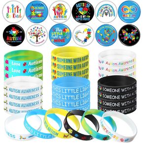 48 PCS Autism Awaling Party Party Favors Contlull Puzzle Bracelets Inspirational Autism Button Dinsband Brooch Pin للرجال
