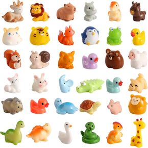 36pcs Mini Resin Animals, Small Animals Figures to Hide Cute Giraffe Lion Frog Crocodile Miniature Garden Decor Tiny Resin Creatures Ornaments for Micro Garden Dollhouse