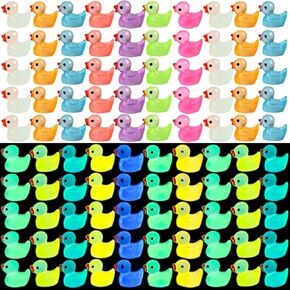 KIMOBER 150PCS Mini Resin Luminous Duck,Multicolor Glow in The Dark Micro Miniature Tiny Duck Figures for Garden Landscape Aquarium Dollhouse Decoration