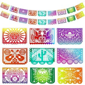 Marforever White Papel Picado Banner ، 33 قدم Cinco de Mayo البلاستيك المكسيكي العلم لافتة Fiesta Party Decoration Mexico Decor