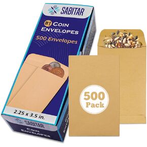 #1 Coin Envelopes Durable Kraft 2.25"x3.5", 500 Pcs Small Key Envelope with Gummed Flap, Seed Envelopes for Storing Seeds, Tip Envelope for Cash