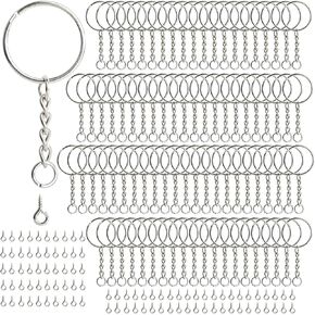 حلقات سلسلة مفاتيح 170pcs للحرف اليدوية ، حلقات سلسلة مفاتيح الفضة 1 بوصة/25 مم مع سلسلة ، حلقة القفز ودبابيس العين المسمار ، لصنع سلسلة المفاتيح DIY Accessorie
