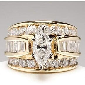Metmejiao 2ct Wedding Rings for Women 18K Gold Plated Luxury Marquise Cut Cubic Zirconia CZ Shiny Full Diamond Multi Row Eternity Engagement Wedding Band Promise Ring 9