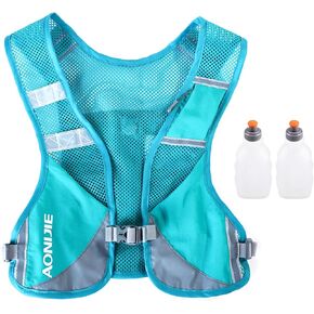 Azarxis Ultralight Running Vest Pack Reflective Breathable Hydration Backpack with Water Bottles for Men Women Hiking Camping Marathon Cycling Race (Blue with 2 Pack 250ml Water Bottles)