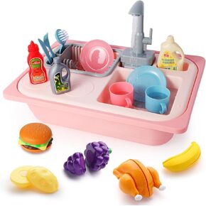 Asweets Color Changing Kitchen Sink Toys, Toddler Sink Toys with Running Water, Pretend Play Toys with Upgraded Faucet, Automatic Water Cycle System (Blue)