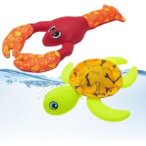 لعبة Pupteck Dog Pool Floating Toys - 2 عبوة ألعاب مائية صاخبة للألعاب التفاعلية الصيفية ، Toy Beetch Toy Turtle & Lobster