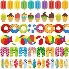 75Ft Summer Bulletin Board Borders Ice Pops Slippers Beach Ball Ice Cream Swimming Ring Surfboard Bulletin Board Trim Summer Beach Decorations for Classroom Home Office Chalkboard Wall Door