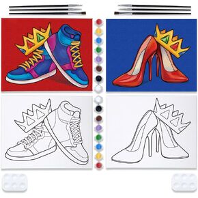 VOCHIC Couples Paint Party Kits Pre Drawn Canvas for Adults for Paint and Sip Date Night Games for Couples Painting kit 12x16 Crown High Heel Sneakers (2 Pack) Valentine
