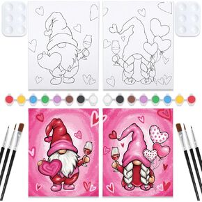 مجموعة طلاء الرسم الليلية Vochic Date للأزواج مسبقًا من القماش للطلاء للبالغين SIP و Art Art Canvas Night Party Kits Gnome 2 Pack Valentine 8 X10 In