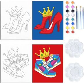 WEBEEDY 2 Pack Pre Drawn Canvas Couples Paint Party Kits Sip and Paint Kit for Adults Date Night 8 x 10 Inch Canvas Painting Art Date Night Games for Valentines Day,High Heel Sneakers
