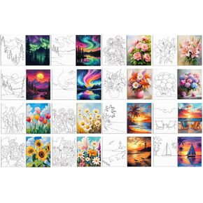 Webeedy 16 Styles تم رسمها مسبقًا للطلاء ، والزهور المطبوعة من القماش المطبوع مسبقًا من الطلاء ، و Sip Kit لمجموعة الطلاء الفنية ، والرسم DIY ، وإمدادات حفلات عيد الميلاد ، وليلة تاريخ الكبار