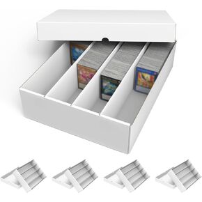 4 Row Trading Card Storage Box, 5 Pack 3200 Count White Cardboard Storage Box with Divider for Basketball/MTG/TCG/Sports/Game Cards Organizer and Collection