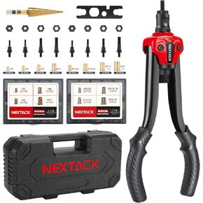 NEXTACK Rivet Nut Tool Rivet Nut Kit with a Step Drill Bit & 80pcs Nutsert Designed for Tight Space, 8" Rivnut Tool with 8pcs Mandrels Incl. 6-32 & 8-32 in Organized Storage Case NT600