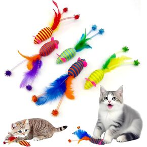 Cat Toys, 5Pcs Thick Rope Knitted Mice with Bell Inside Interactive Cat Chew Toy, Kittens Nip Mouse Animals Toy for Indoor Cats Kicker Kitty Toys