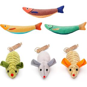 Potaroma 3 Pack Saury Fish و 3pcs Squeak الفئران