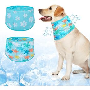BEAUTYZOO Dog Cooling Bandana for Medium Large Dogs, 2 Pack Instant Cooling Bandanas Breathable Cooling Ice Towel Neck Wraps, Hawaiian Pattern Pet Scarf Keep Dogs Cool in Hot Summer, Blue L