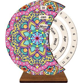 Toyone Diamond Art Painting Calendar ، DIY Wooden Perpetual Detating Desk Calendar مع تصميم Mandala - ديكور المنزل والمكاتب لزينة سطح المكتب - هدية حرفية فوار للبنات