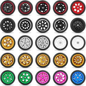 25 Set 1/64 Wheels and Tires Kit, 1:64 Scale Wheels Rims Rubber Tires Replacement Accessories for Model Cars Upgraded and Modified,Mixed Styles