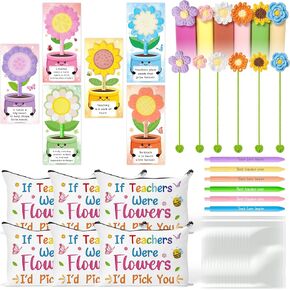 Teacher Appreciation Gifts Bulk - 6 Pack Inspirational Teacher Gift Bulk with Ballpoint Pens, Sticky Notes, Flowerpot Cards, Makeup Bags and Bookmarks for School Office Supplies Thank You Presents