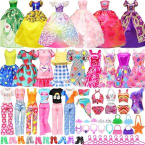 ECORE FUN 48 PCS DOLL COSSORIES و ASCESORIES لـ 11.5 بوصة دمية - 2 فساتين الأميرة 7 فساتين الموضة 2 ملابس 2 Swimsuits 10 أحذية 5 التيجان 5 قلادات 5 حقائب اليد 10 شماعات إكسسوارات الفتيات الفتيات