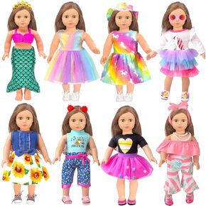 American Doll Clothes Gift for 18 Inch Doll Clothes and Accessories, 8 Complete Sets of Clothing for Birthday (NO Doll)