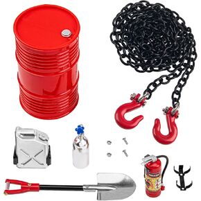 ShareGoo RC Crawler Simulation Decoration Accessories Fire Extinguisher, Oil Drum Container Mini Fuel Tank,Shovel & Trailer Chain Compatible with Traxxas TRX-4 Axial SCX10 D90 Tamiya 1/10 RC Crawler