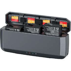 شاحن البطارية 7710mAh مدمج 20 واط ، محور الشحن السريع المدمج مع DJI Osmo Action 5 Pro 4 3 بطارية مع فتحات بطاقة Misro ، وملحقات حالة الشحن للعمل 5 Pro/4/3 (غير متضمن البطارية)