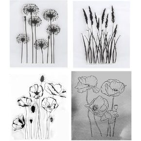 4pcs/lot dandelion lavender poppies daisy الزهور يترك ختمًا واضحًا لزخرفة أدوات صنع الكتب العسكرية