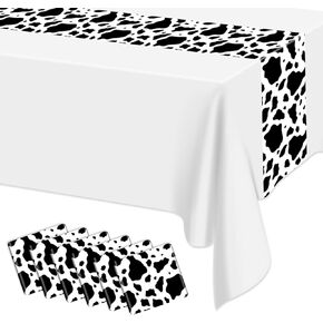 6 PCS Cow Print Table Runner ، 14 × 108 في طاولة البقر بالأبيض والأسود عداء المزرعة طباعة المائدة المائدة الغربية لعيد ميلاد زخارف المطبخ المنزل الغربي