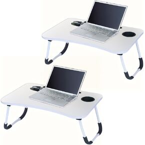 2-Pack Large Lap Desk for Bed & Sofa with Cup Holder & Foldable Legs Laptop Table, Breakfast Serving Tray, Tablet Phone Groove, Foldable Legs