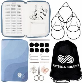 Knitpro Nova Regal Set 5 بوصة إبر الحياكة الدائرية 2.5 ، 3 ، 4 ، 5 ، 6 ، 7 ، 8 ، 9 ، 10 ، 10.5 ، 11 قابلة للتبديل ، 5 كابلات ، موصلان وأكثر ، علبة النسيج مع حقيبة المشروع