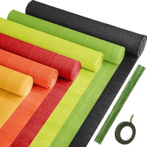 Gersoniel 57 PCS Crepe Paper Flower DIY KITS 6 Rolls 35g Crepe Paper Sheets 50 PCS Floral Iron Wire 10 Inch × 8 أقدام 1 لفة 50 مترًا لحفل حفل عيد الميلاد (سلسلة وردية ، أخضر)