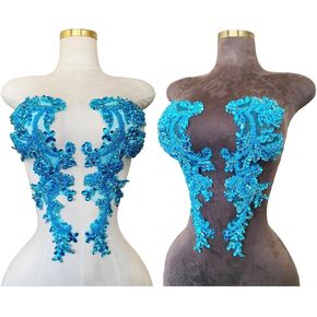 Handmade Rhinestones on Lace Applique Trim Sewing Beads Sequins Trim Patches for Wedding Dress Accessories 1Pair/Bag (Clear AB) in Kuwait