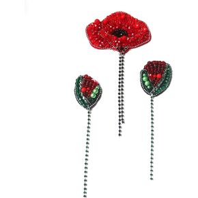 3pc/Set DIY Fashion Embroidery Rhinestone Beaded Patches for Clothing Embroidery red Flower Patches for Bags Tassel Decorative parches Appliques