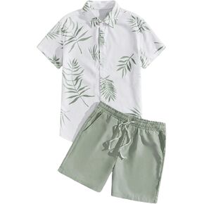 SOLY HUX Men's Summer Hawaiian Short Set Button Down Short Sleeve Shirt and Shorts 2 Piece Outfits