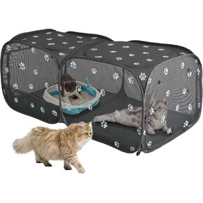 2-في 1 Dog Playpen 58''pop Up Cat Pet Playpen ، حاوية صغيرة داخلية خالية من التجميع ، صناديق خيام جرو محمولة قفص القطط ، وتربية واسعة للحيوانات الصغيرة ، ولا تشعر بالحبس (M)