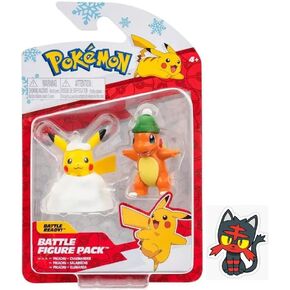 Pokemon Battle Figure Action Ready 2 Pack with Bonus Sticker (Winter Holiday Christmas Pikachu and Charmander)